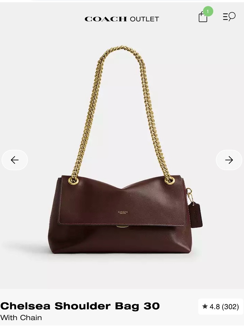 Coach Chelsea Shoulder Bag 30 in Brown with Gold Chain